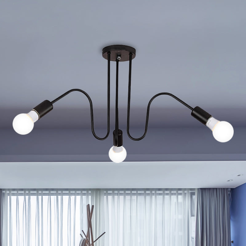 Exposed Metal Semi Flush Mount Light Loft Style 3/5 Heads Bedroom Semi Flush Ceiling Light in Black/White 3 Black Clearhalo 'Ceiling Lights' 'Close To Ceiling Lights' 'Close to ceiling' 'Semi-flushmount' Lighting' 767351