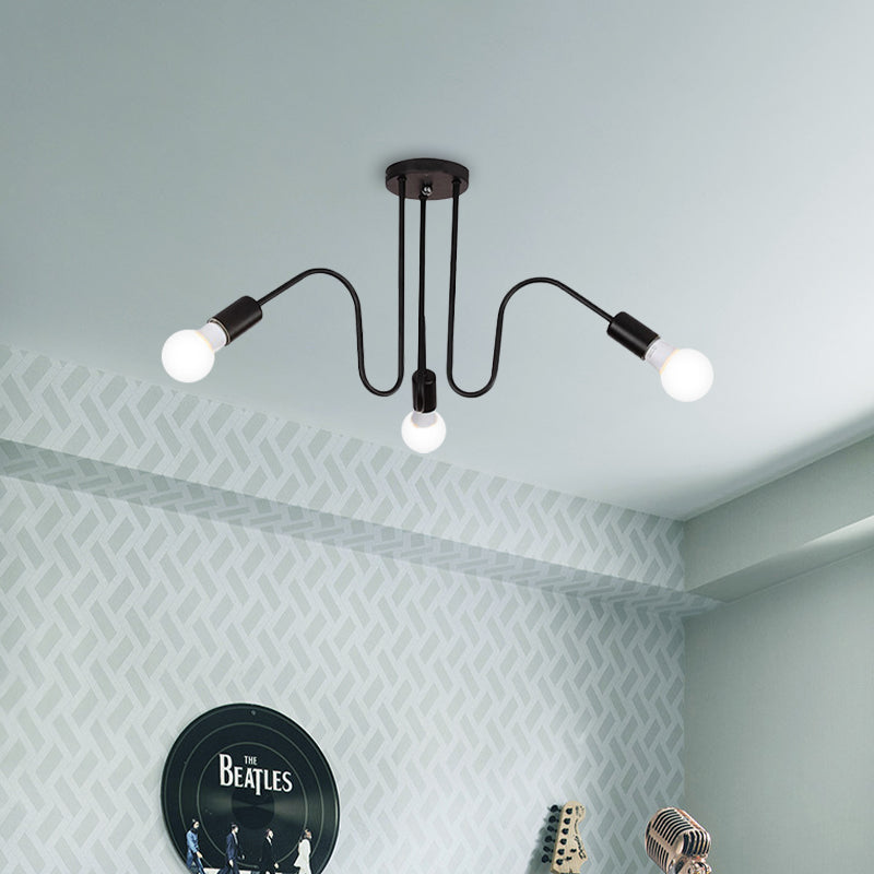 Exposed Metal Semi Flush Mount Light Loft Style 3/5 Heads Bedroom Semi Flush Ceiling Light in Black/White Clearhalo 'Ceiling Lights' 'Close To Ceiling Lights' 'Close to ceiling' 'Semi-flushmount' Lighting' 767352