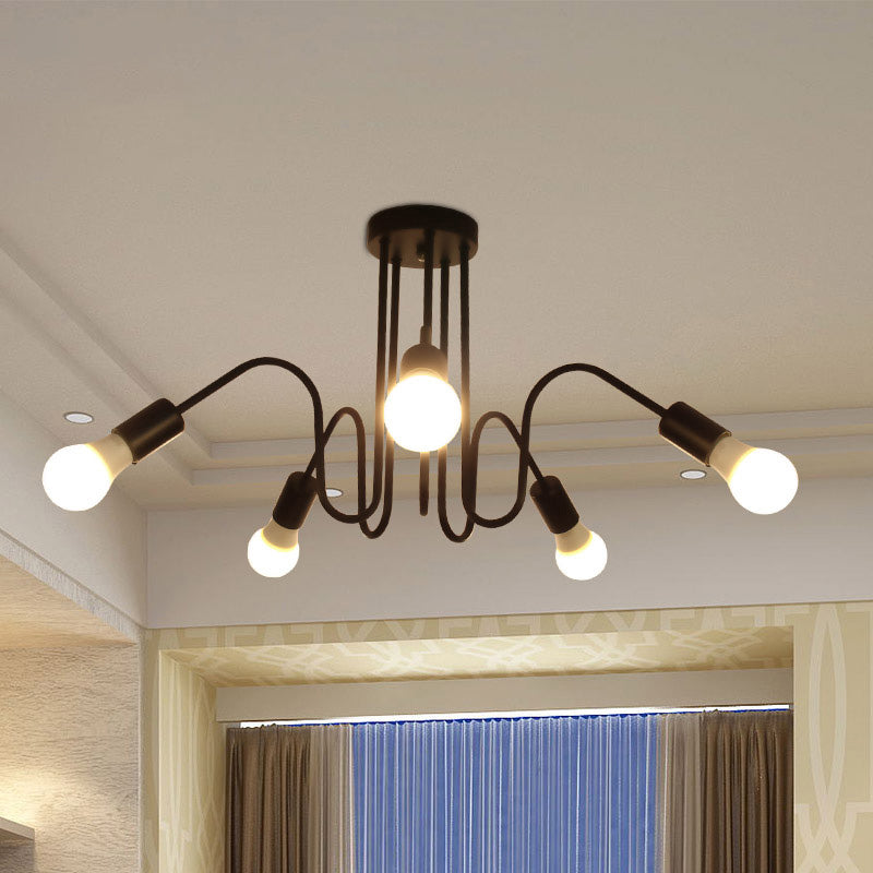 Exposed Metal Semi Flush Mount Light Loft Style 3/5 Heads Bedroom Semi Flush Ceiling Light in Black/White 5 Black Clearhalo 'Ceiling Lights' 'Close To Ceiling Lights' 'Close to ceiling' 'Semi-flushmount' Lighting' 767356