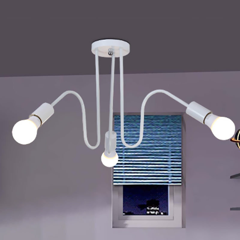 Exposed Metal Semi Flush Mount Light Loft Style 3/5 Heads Bedroom Semi Flush Ceiling Light in Black/White 3 White Clearhalo 'Ceiling Lights' 'Close To Ceiling Lights' 'Close to ceiling' 'Semi-flushmount' Lighting' 767361