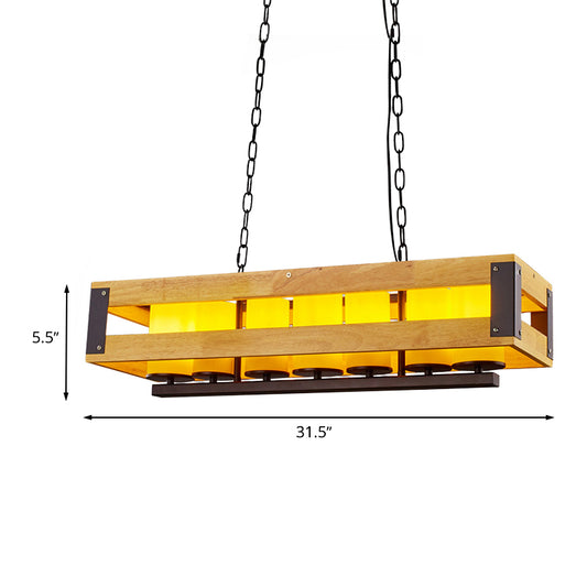 Wooden Linear Cage Island Lamp with Inner Cylinder Glass Shade Industrial Multi Light Restaurant Pendant Light Clearhalo 'Ceiling Lights' 'Island Lights' Lighting' 767373