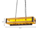 Wooden Linear Cage Island Lamp with Inner Cylinder Glass Shade Industrial Multi Light Restaurant Pendant Light Clearhalo 'Ceiling Lights' 'Island Lights' Lighting' 767373