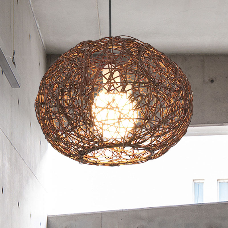 Brown/Ivory Bird‘s Nest Hanging Light Farmhouse Rattan Single Pendant Lamp over Table Clearhalo 'Ceiling Lights' 'Lighting' 'Pendant Lights' 767406_1342fcd3-4b9d-4938-9ef1-3dcc8933afca