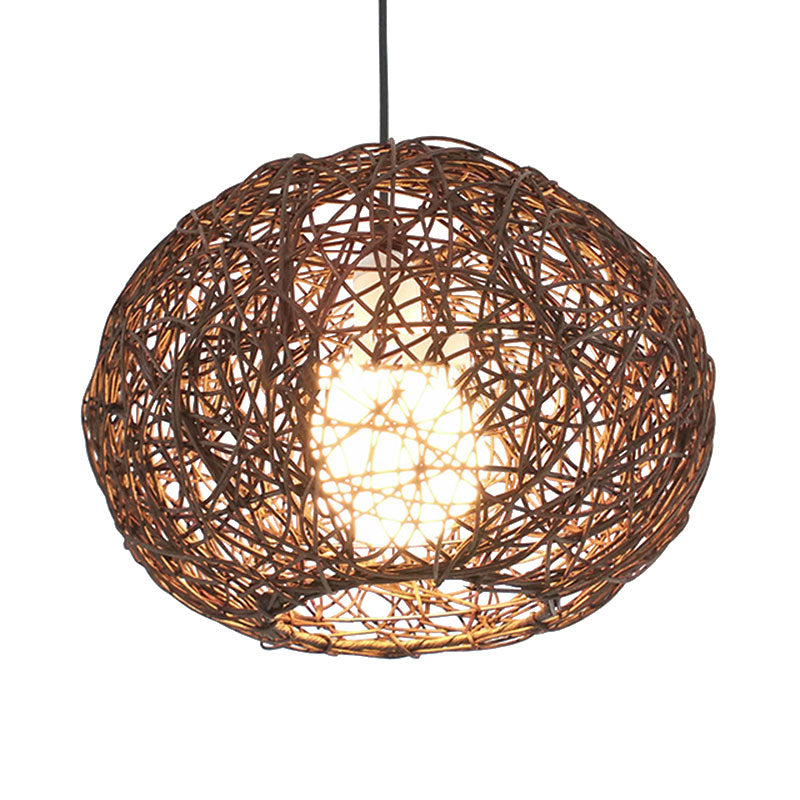 Brown/Ivory Bird���s Nest Hanging Light Farmhouse Rattan Single Pendant Lamp over Table Clearhalo 'Ceiling Lights' 'Pendant Lights' 'Pendants' Lighting' 767407