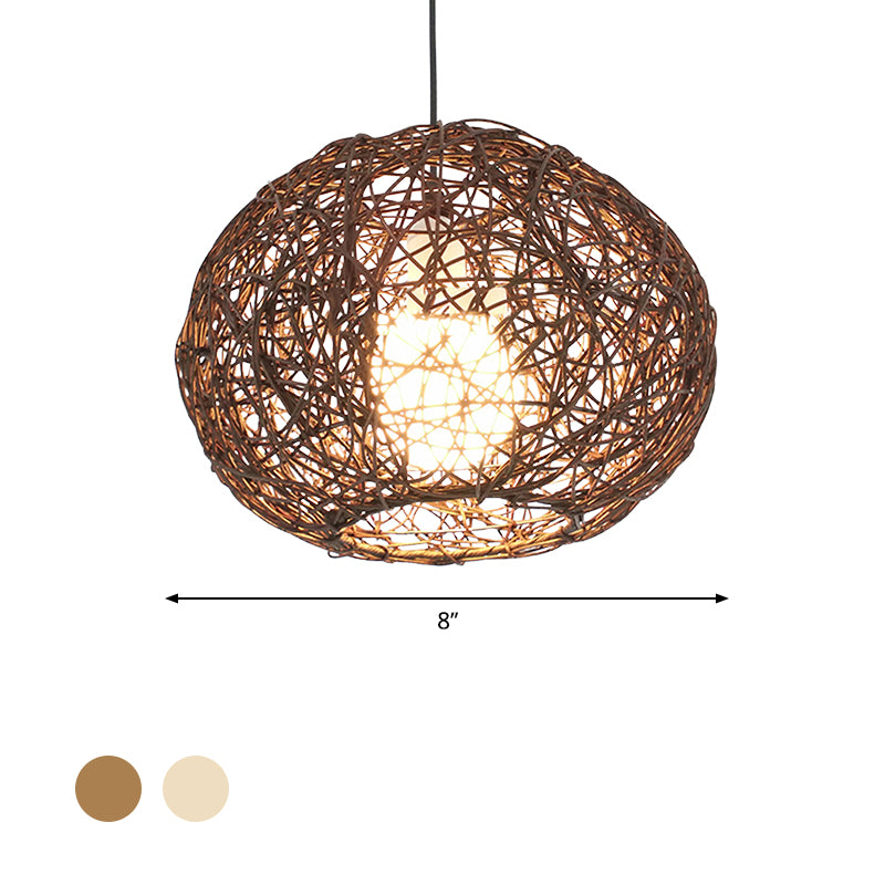 Brown/Ivory Bird���s Nest Hanging Light Farmhouse Rattan Single Pendant Lamp over Table Clearhalo 'Ceiling Lights' 'Pendant Lights' 'Pendants' Lighting' 767408