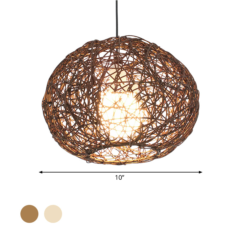 Brown/Ivory Bird���s Nest Hanging Light Farmhouse Rattan Single Pendant Lamp over Table Clearhalo 'Ceiling Lights' 'Pendant Lights' 'Pendants' Lighting' 767409