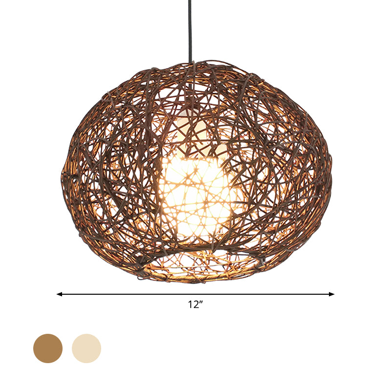 Brown/Ivory Bird���s Nest Hanging Light Farmhouse Rattan Single Pendant Lamp over Table Clearhalo 'Ceiling Lights' 'Pendant Lights' 'Pendants' Lighting' 767410