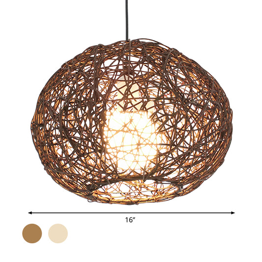 Brown/Ivory Bird���s Nest Hanging Light Farmhouse Rattan Single Pendant Lamp over Table Clearhalo 'Ceiling Lights' 'Pendant Lights' 'Pendants' Lighting' 767412