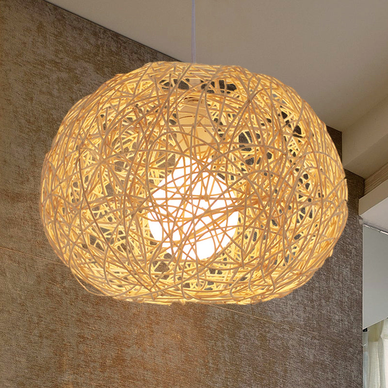 Brown/Ivory Bird���s Nest Hanging Light Farmhouse Rattan Single Pendant Lamp over Table Clearhalo 'Ceiling Lights' 'Pendant Lights' 'Pendants' Lighting' 767413