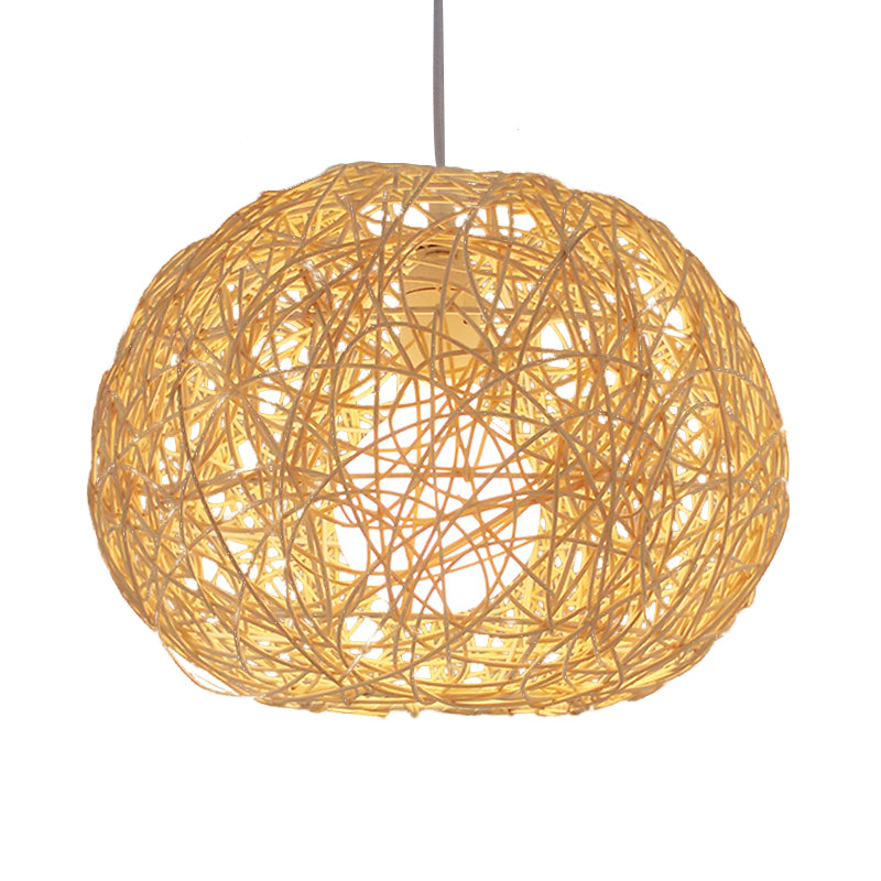 Brown/Ivory Bird���s Nest Hanging Light Farmhouse Rattan Single Pendant Lamp over Table Clearhalo 'Ceiling Lights' 'Pendant Lights' 'Pendants' Lighting' 767416