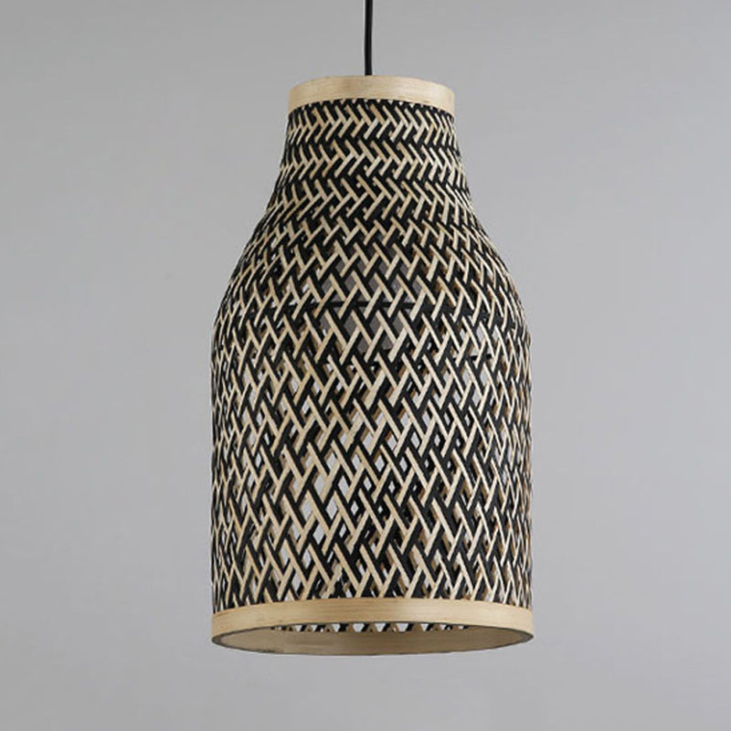 Beige/Black Vase Shaped Pendant Light Fixture Lodge Stylish 1 Light Bamboo Hanging Lamp over Table Clearhalo 'Ceiling Lights' 'Pendant Lights' 'Pendants' Lighting' 767425