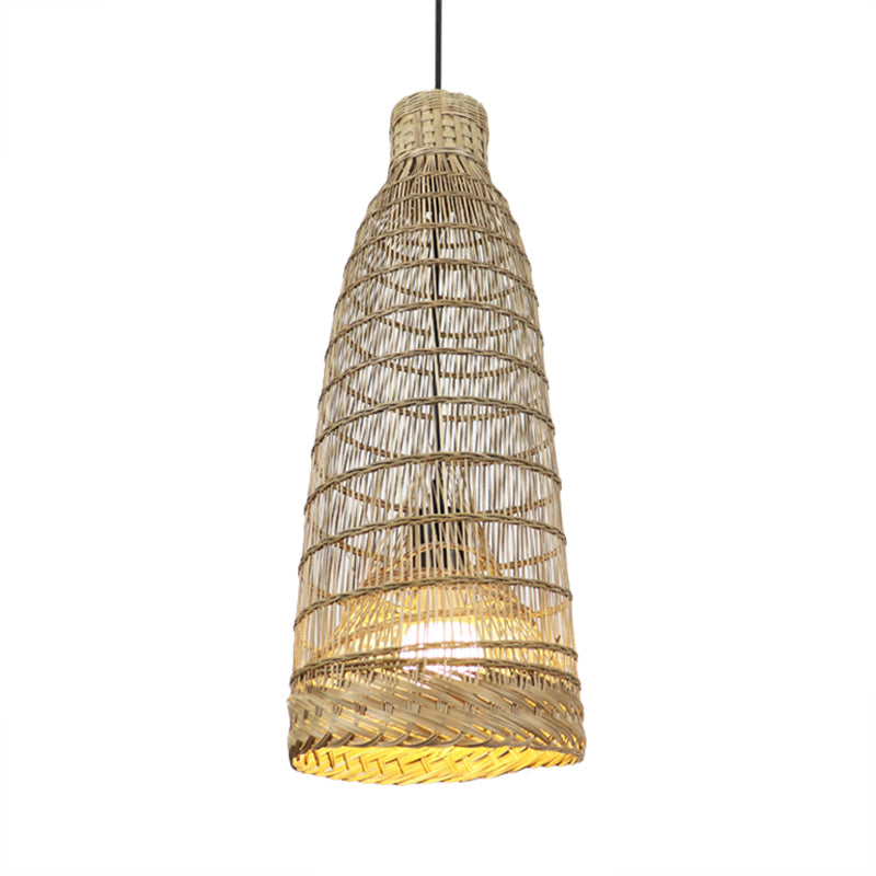 Hand-Worked Rattan Pendant Light Fixture Lodge Style 6"/8" W 1 Head Beige Ceiling Fixture for Restaurant Clearhalo 'Ceiling Lights' 'Pendant Lights' 'Pendants' Lighting' 767429