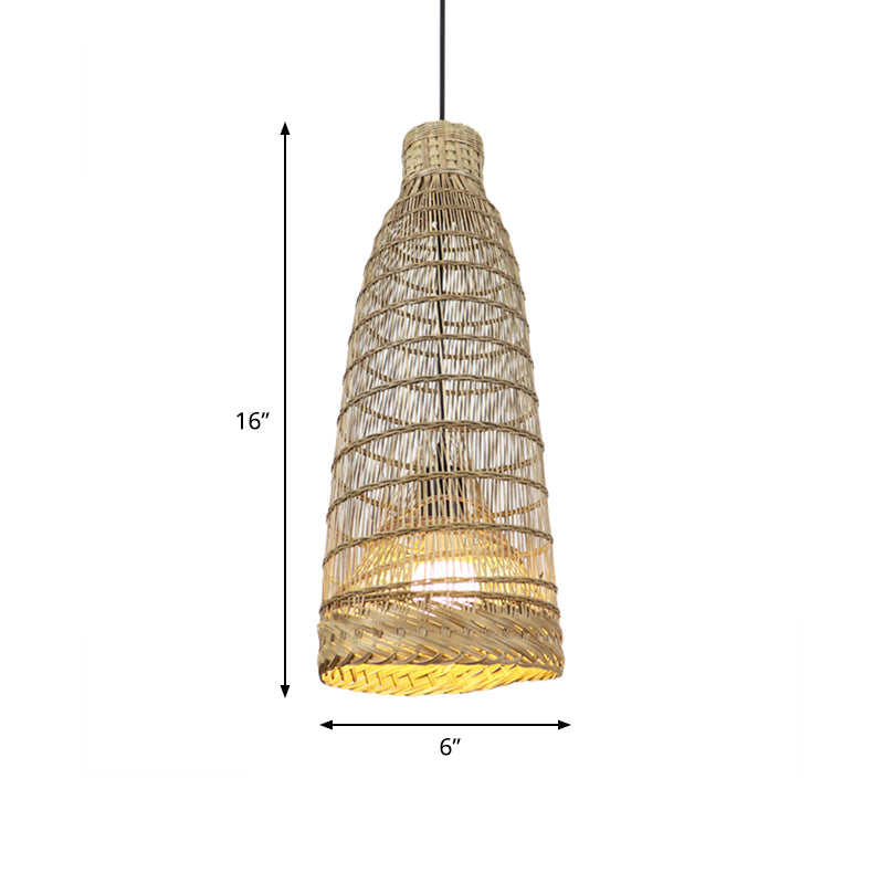 Hand-Worked Rattan Pendant Light Fixture Lodge Style 6"/8" W 1 Head Beige Ceiling Fixture for Restaurant Clearhalo 'Ceiling Lights' 'Pendant Lights' 'Pendants' Lighting' 767431