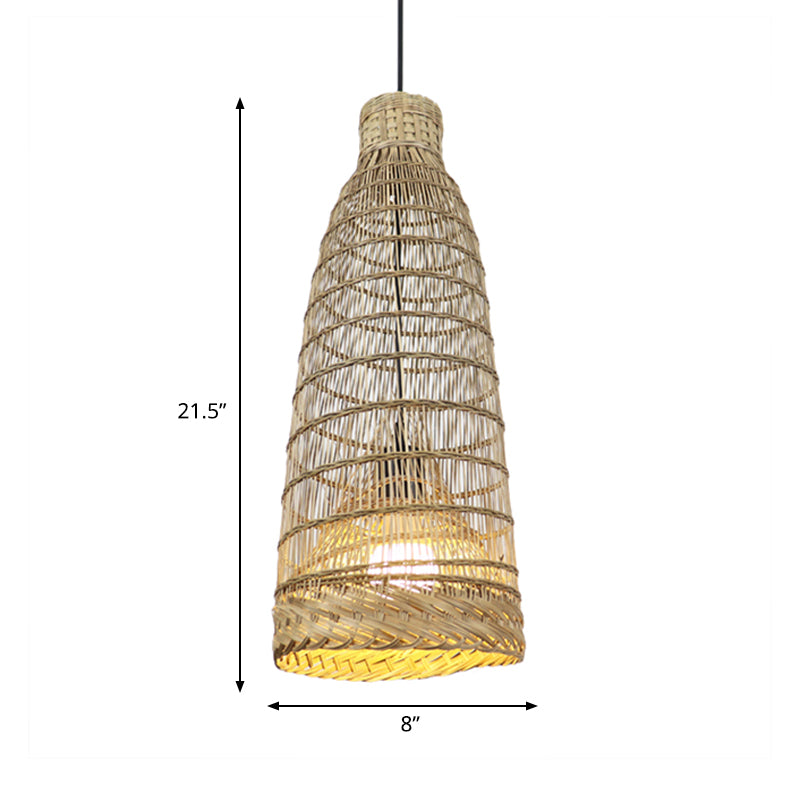 Hand-Worked Rattan Pendant Light Fixture Lodge Style 6"/8" W 1 Head Beige Ceiling Fixture for Restaurant Clearhalo 'Ceiling Lights' 'Pendant Lights' 'Pendants' Lighting' 767432