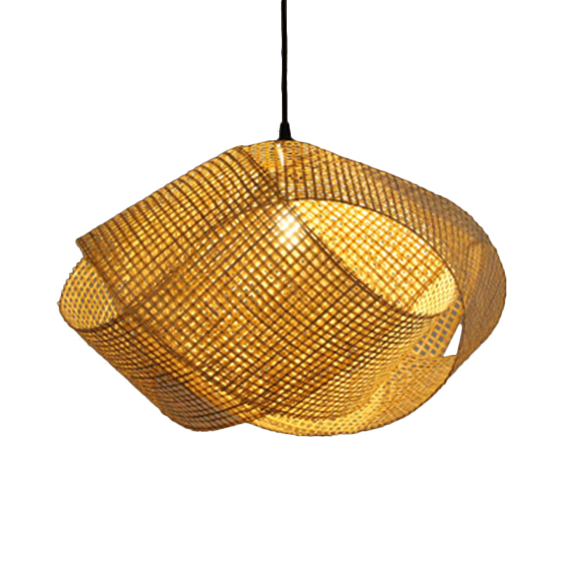 Asian Hand-Worked Hanging Pendant Light Rattan 16"/19.5" W 1 Light Indoor Ceiling Light with Twist Design in Beige Clearhalo 'Ceiling Lights' 'Pendant Lights' 'Pendants' Lighting' 767435