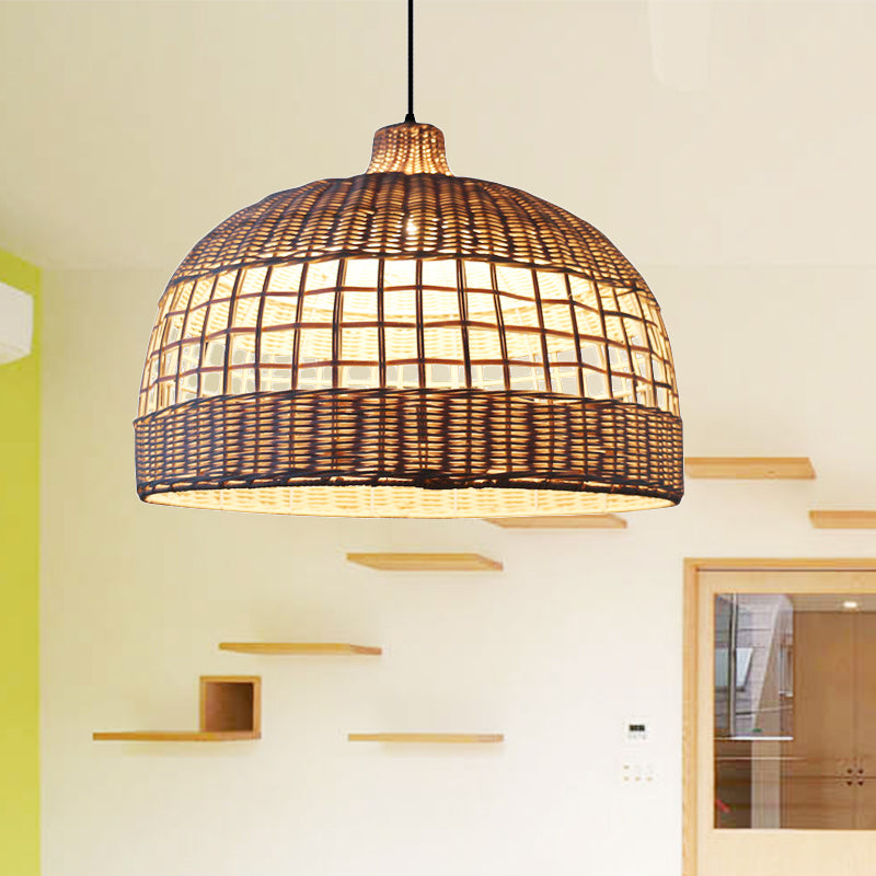 Brown Domed Ceiling Drop Light Rustic Woven Rattan 1-Light Pendant Lamp for Cafe Restaurant Brown Clearhalo 'Ceiling Lights' 'Pendant Lights' 'Pendants' Lighting' 767454_da02ea19-d011-42ea-a7a8-07d4ad18444e