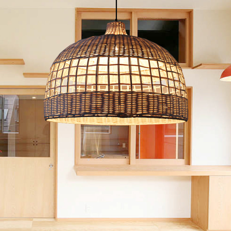 Brown Domed Ceiling Drop Light Rustic Woven Rattan 1-Light Pendant Lamp for Cafe Restaurant Clearhalo 'Ceiling Lights' 'Pendant Lights' 'Pendants' Lighting' 767455