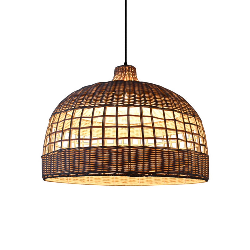 Brown Domed Ceiling Drop Light Rustic Woven Rattan 1-Light Pendant Lamp for Cafe Restaurant Clearhalo 'Ceiling Lights' 'Pendant Lights' 'Pendants' Lighting' 767457