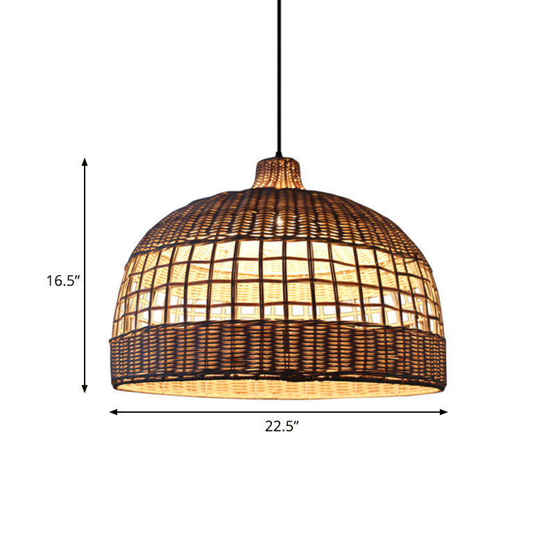 Brown Domed Ceiling Drop Light Rustic Woven Rattan 1-Light Pendant Lamp for Cafe Restaurant Clearhalo 'Ceiling Lights' 'Pendant Lights' 'Pendants' Lighting' 767458