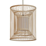 14"/16" Wide Cylinder Pendant Lamp Asian Style Bamboo 1-Light Beige Hanging Light Fixture for Dining Room Clearhalo 'Ceiling Lights' 'Pendant Lights' 'Pendants' Lighting' 767488