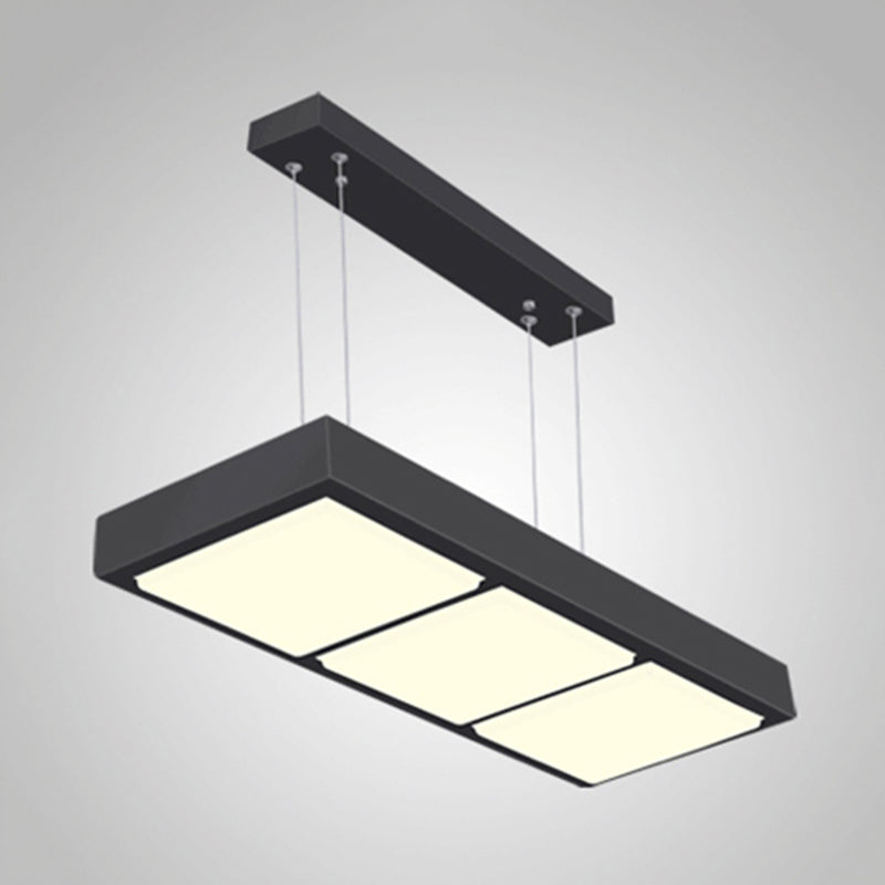 Rectangular Island Lamp Modern Metal 3/4/5 Lights Black/White Office Hanging Light in Warm/White 3 Black Clearhalo 'Ceiling Lights' 'Island Lights' Lighting' 767642