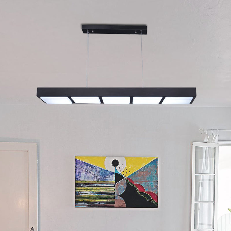 Rectangular Island Lamp Modern Metal 3/4/5 Lights Black/White Office Hanging Light in Warm/White 5 Black Clearhalo 'Ceiling Lights' 'Island Lights' Lighting' 767651