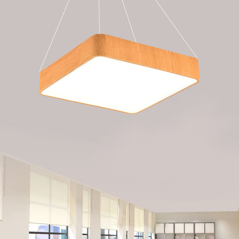 12"/16"/19.5" Wide Wooden Square Suspension Lighting Modern Led Beige Hanging Pendant Lamp Kit in White/Warm/Natural Light Wood Clearhalo 'Ceiling Lights' 'Modern Pendants' 'Modern' 'Pendant Lights' 'Pendants' Lighting' 767688