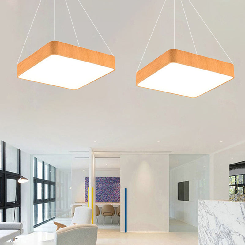 12"/16"/19.5" Wide Wooden Square Suspension Lighting Modern Led Beige Hanging Pendant Lamp Kit in White/Warm/Natural Light Clearhalo 'Ceiling Lights' 'Modern Pendants' 'Modern' 'Pendant Lights' 'Pendants' Lighting' 767689