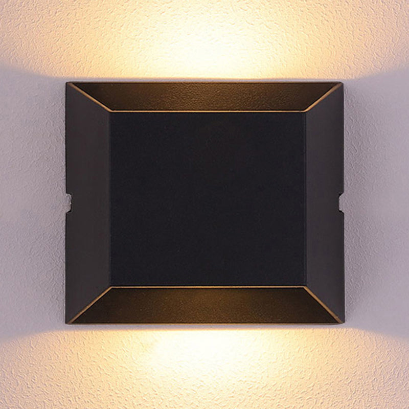 Squared Shade Wall Lighting Simple Style Metallic LED Balcony Wall Sconce Lamp in Matte Black, Warm/White Lighting Black Clearhalo 'Cast Iron' 'Glass' 'Industrial' 'Modern wall lights' 'Modern' 'Tiffany' 'Traditional wall lights' 'Wall Lamps & Sconces' 'Wall Lights' Lighting' 767725