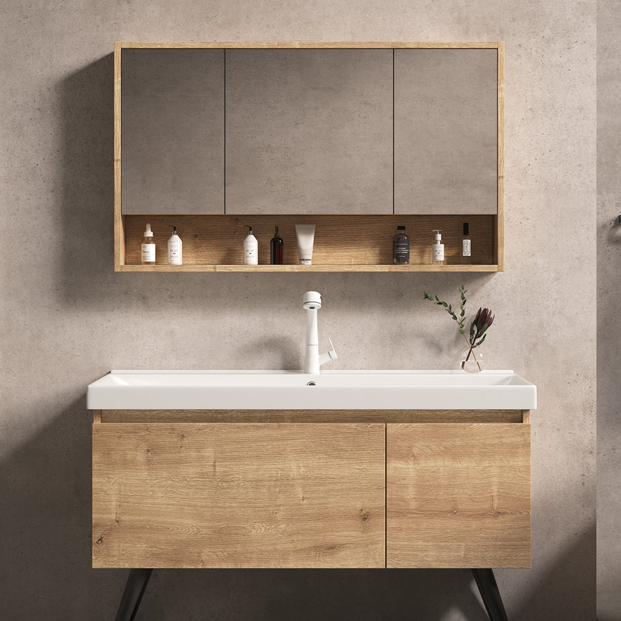 Mid Century Modern Sink Vanity Wall Mount Bathroom Sink Vanity with Mirror Clearhalo 'Bathroom Remodel & Bathroom Fixtures' 'Bathroom Vanities' 'bathroom_vanities' 'Home Improvement' 'home_improvement' 'home_improvement_bathroom_vanities' 7678477