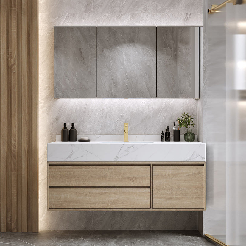 Modern Wall Mount Bathroom Vanity Set Wood Sink Vanity with Mirror Clearhalo 'Bathroom Remodel & Bathroom Fixtures' 'Bathroom Vanities' 'bathroom_vanities' 'Home Improvement' 'home_improvement' 'home_improvement_bathroom_vanities' 7678492