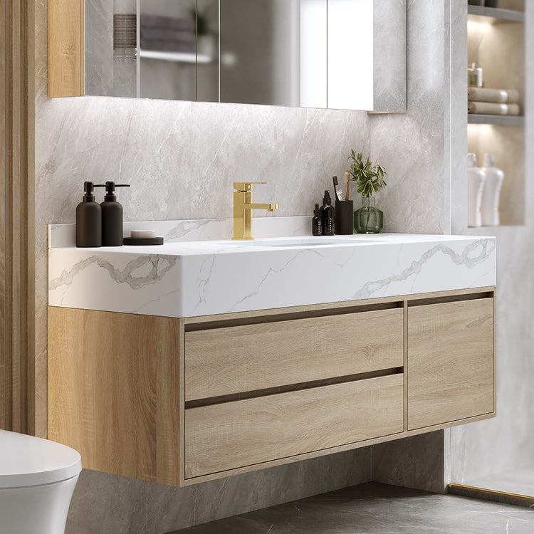 Modern Wall Mount Bathroom Vanity Set Wood Sink Vanity with Mirror Clearhalo 'Bathroom Remodel & Bathroom Fixtures' 'Bathroom Vanities' 'bathroom_vanities' 'Home Improvement' 'home_improvement' 'home_improvement_bathroom_vanities' 7678495