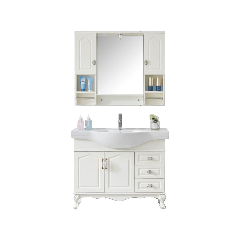 Traditional Freestanding Bathroom Sink Vanity Wood Sink Vanity with Mirror Vanity & Faucet & Mirror Cabinet White Clearhalo 'Bathroom Remodel & Bathroom Fixtures' 'Bathroom Vanities' 'bathroom_vanities' 'Home Improvement' 'home_improvement' 'home_improvement_bathroom_vanities' 7678539