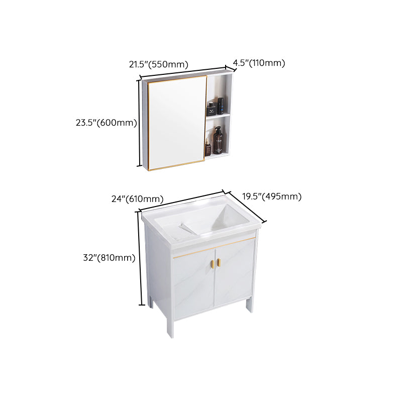 Freestanding White Vanity Rectangular Metal Frame Mirror Single Sink Bath Vanity with Door Clearhalo 'Bathroom Remodel & Bathroom Fixtures' 'Bathroom Vanities' 'bathroom_vanities' 'Home Improvement' 'home_improvement' 'home_improvement_bathroom_vanities' 7678659