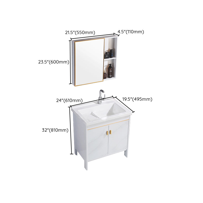 Freestanding White Vanity Rectangular Metal Frame Mirror Single Sink Bath Vanity with Door Clearhalo 'Bathroom Remodel & Bathroom Fixtures' 'Bathroom Vanities' 'bathroom_vanities' 'Home Improvement' 'home_improvement' 'home_improvement_bathroom_vanities' 7678664