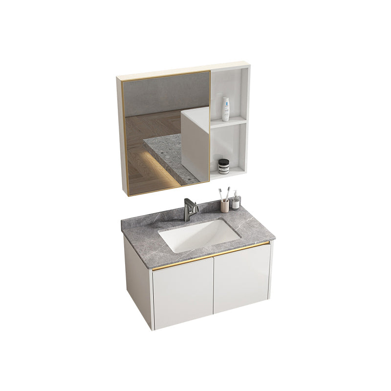 White Metal Frame Vanity 2 Doors Wall Mount Single Sink Mirror Faucet Rectangular Vanity Vanity & Faucet & Mirror Cabinet Clearhalo 'Bathroom Remodel & Bathroom Fixtures' 'Bathroom Vanities' 'bathroom_vanities' 'Home Improvement' 'home_improvement' 'home_improvement_bathroom_vanities' 7678671