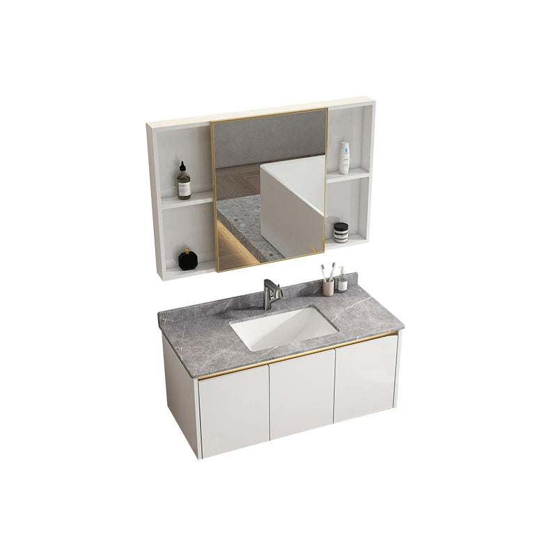 White Metal Frame Vanity 2 Doors Wall Mount Single Sink Mirror Faucet Rectangular Vanity Vanity & Faucet & Mirror Cabinet Clearhalo 'Bathroom Remodel & Bathroom Fixtures' 'Bathroom Vanities' 'bathroom_vanities' 'Home Improvement' 'home_improvement' 'home_improvement_bathroom_vanities' 7678673