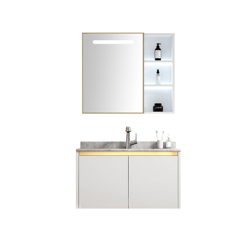 White Metal Frame Vanity 2 Doors Wall Mount Single Sink Mirror Faucet Rectangular Vanity Clearhalo 'Bathroom Remodel & Bathroom Fixtures' 'Bathroom Vanities' 'bathroom_vanities' 'Home Improvement' 'home_improvement' 'home_improvement_bathroom_vanities' 7678676