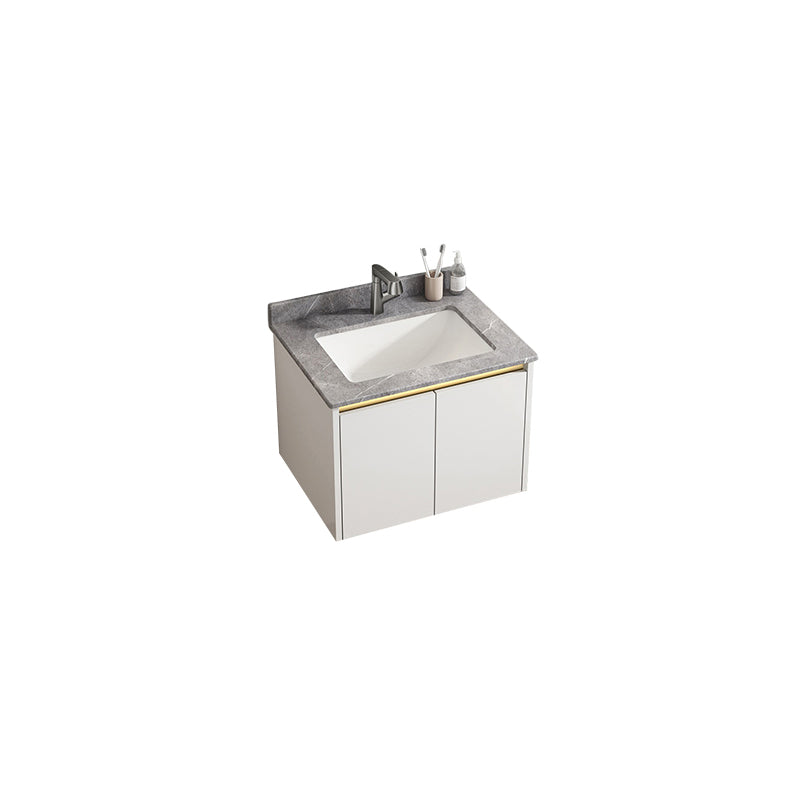 White Metal Frame Vanity 2 Doors Wall Mount Single Sink Mirror Faucet Rectangular Vanity Vanity & Faucet 24"L x 16"W x 16"H Clearhalo 'Bathroom Remodel & Bathroom Fixtures' 'Bathroom Vanities' 'bathroom_vanities' 'Home Improvement' 'home_improvement' 'home_improvement_bathroom_vanities' 7678678