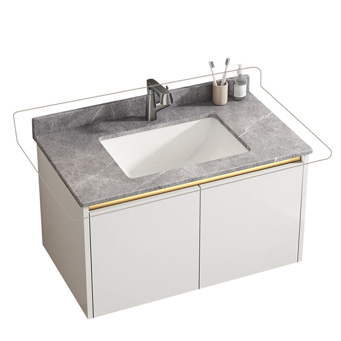 White Metal Frame Vanity 2 Doors Wall Mount Single Sink Mirror Faucet Rectangular Vanity Clearhalo 'Bathroom Remodel & Bathroom Fixtures' 'Bathroom Vanities' 'bathroom_vanities' 'Home Improvement' 'home_improvement' 'home_improvement_bathroom_vanities' 7678679