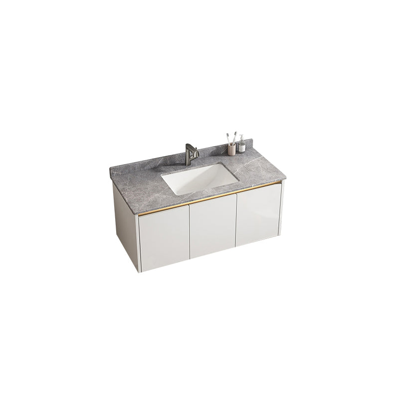 White Metal Frame Vanity 2 Doors Wall Mount Single Sink Mirror Faucet Rectangular Vanity Vanity & Faucet Clearhalo 'Bathroom Remodel & Bathroom Fixtures' 'Bathroom Vanities' 'bathroom_vanities' 'Home Improvement' 'home_improvement' 'home_improvement_bathroom_vanities' 7678682