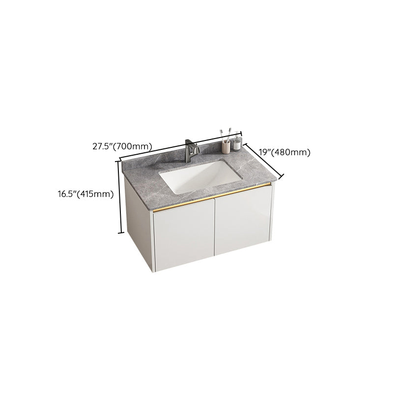 White Metal Frame Vanity 2 Doors Wall Mount Single Sink Mirror Faucet Rectangular Vanity Clearhalo 'Bathroom Remodel & Bathroom Fixtures' 'Bathroom Vanities' 'bathroom_vanities' 'Home Improvement' 'home_improvement' 'home_improvement_bathroom_vanities' 7678686