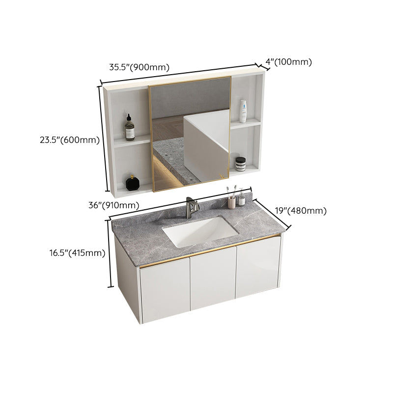 White Metal Frame Vanity 2 Doors Wall Mount Single Sink Mirror Faucet Rectangular Vanity Clearhalo 'Bathroom Remodel & Bathroom Fixtures' 'Bathroom Vanities' 'bathroom_vanities' 'Home Improvement' 'home_improvement' 'home_improvement_bathroom_vanities' 7678693