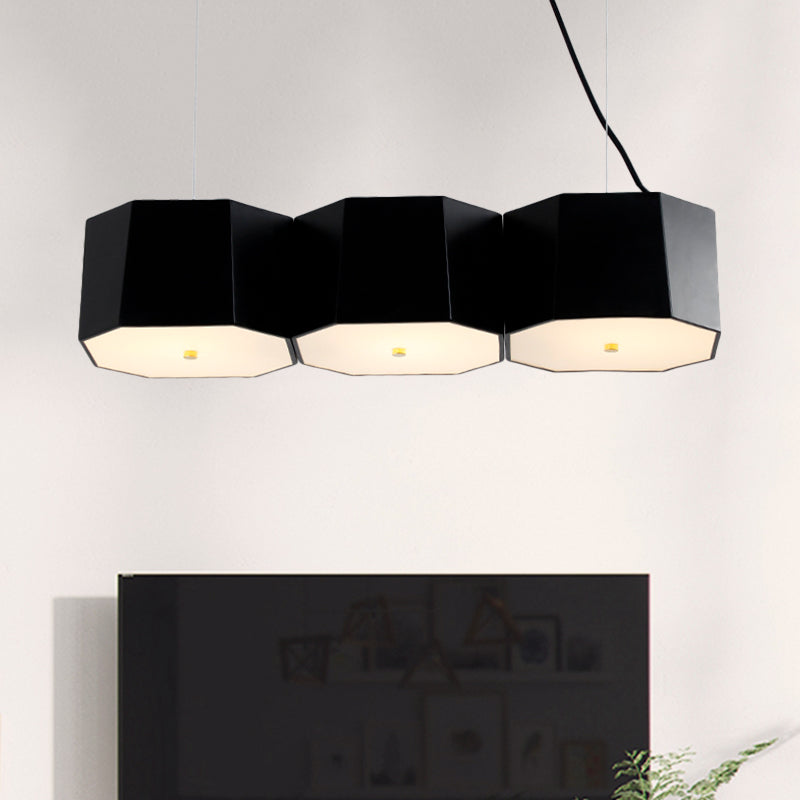 3/4 Lights Dining Room Island Light with Octagon Metal Shade Nordic Black Ceiling Light 3 Black Clearhalo 'Ceiling Lights' 'Island Lights' Lighting' 767912