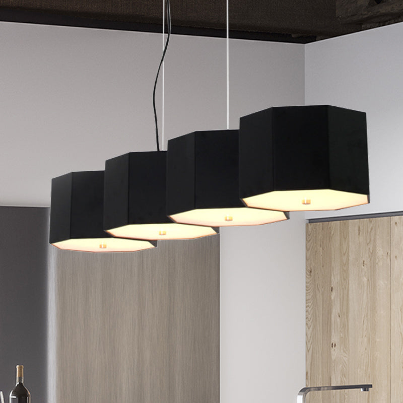 3/4 Lights Dining Room Island Light with Octagon Metal Shade Nordic Black Ceiling Light 4 Black Clearhalo 'Ceiling Lights' 'Island Lights' Lighting' 767917