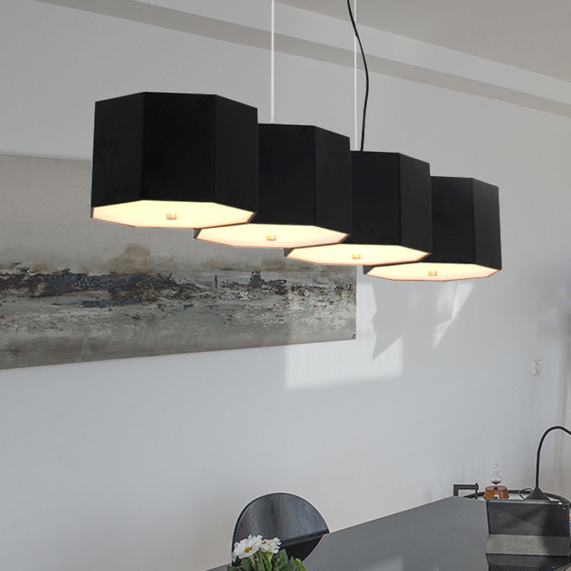 3/4 Lights Dining Room Island Light with Octagon Metal Shade Nordic Black Ceiling Light Clearhalo 'Ceiling Lights' 'Island Lights' Lighting' 767919