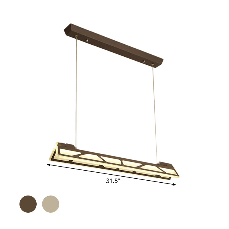 Linear Office Drop Pendant Acrylic LED Modern Hanging Ceiling Light in White/Brown, 31.5" Wide Clearhalo 'Ceiling Lights' 'Modern Pendants' 'Modern' 'Pendant Lights' 'Pendants' Lighting' 767937