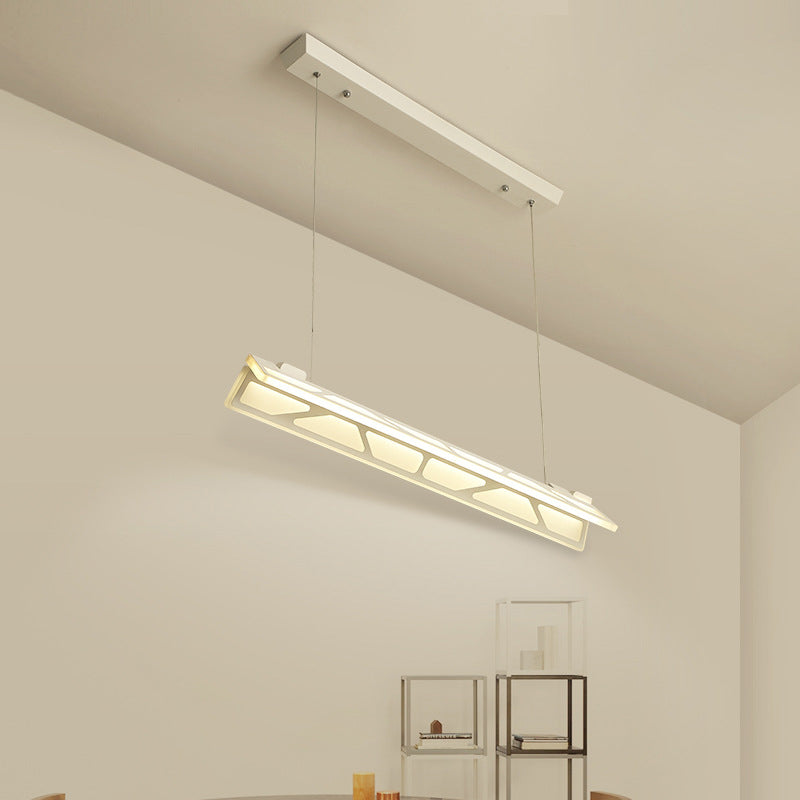 Linear Office Drop Pendant Acrylic LED Modern Hanging Ceiling Light in White/Brown, 31.5" Wide White Clearhalo 'Ceiling Lights' 'Modern Pendants' 'Modern' 'Pendant Lights' 'Pendants' Lighting' 767938