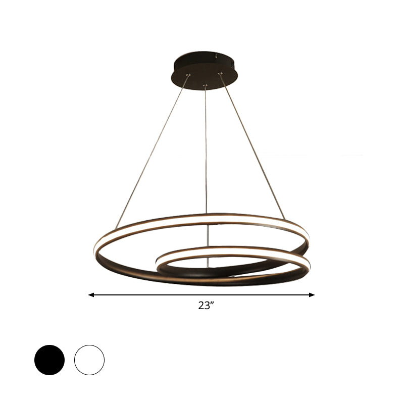 23"/31.5" Wide LED Dining Room Chandelier Light with Whirl Acrylic Shade Black/White Ceiling Pendant in Warm/White Light Clearhalo 'Ceiling Lights' 'Chandeliers' 'Modern Chandeliers' 'Modern' Lighting' 767981