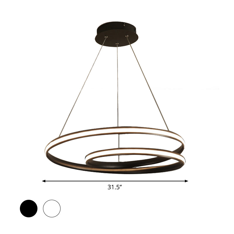 23"/31.5" Wide LED Dining Room Chandelier Light with Whirl Acrylic Shade Black/White Ceiling Pendant in Warm/White Light Clearhalo 'Ceiling Lights' 'Chandeliers' 'Modern Chandeliers' 'Modern' Lighting' 767982